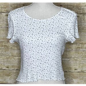 AMERICAN EAGLE RIBBED ROUND NECK MICRO FLORAL CAP SLEEVE CROP TOP SIZE LARGE